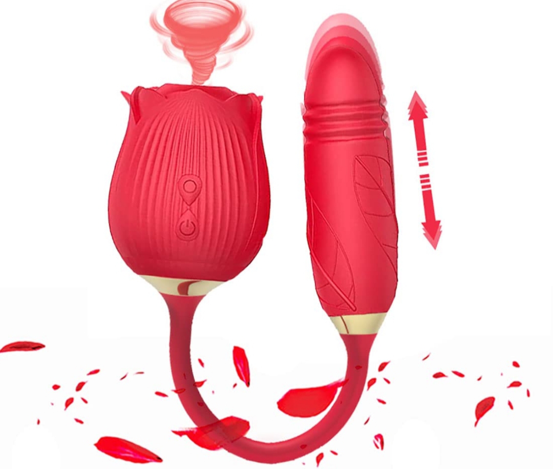 Rose suceuse 2en1 avec pénis vibrant